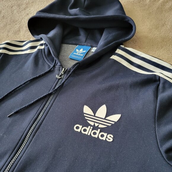 Adidas Navy Blue Hoodie with White Stripes - Picture 1 of 11